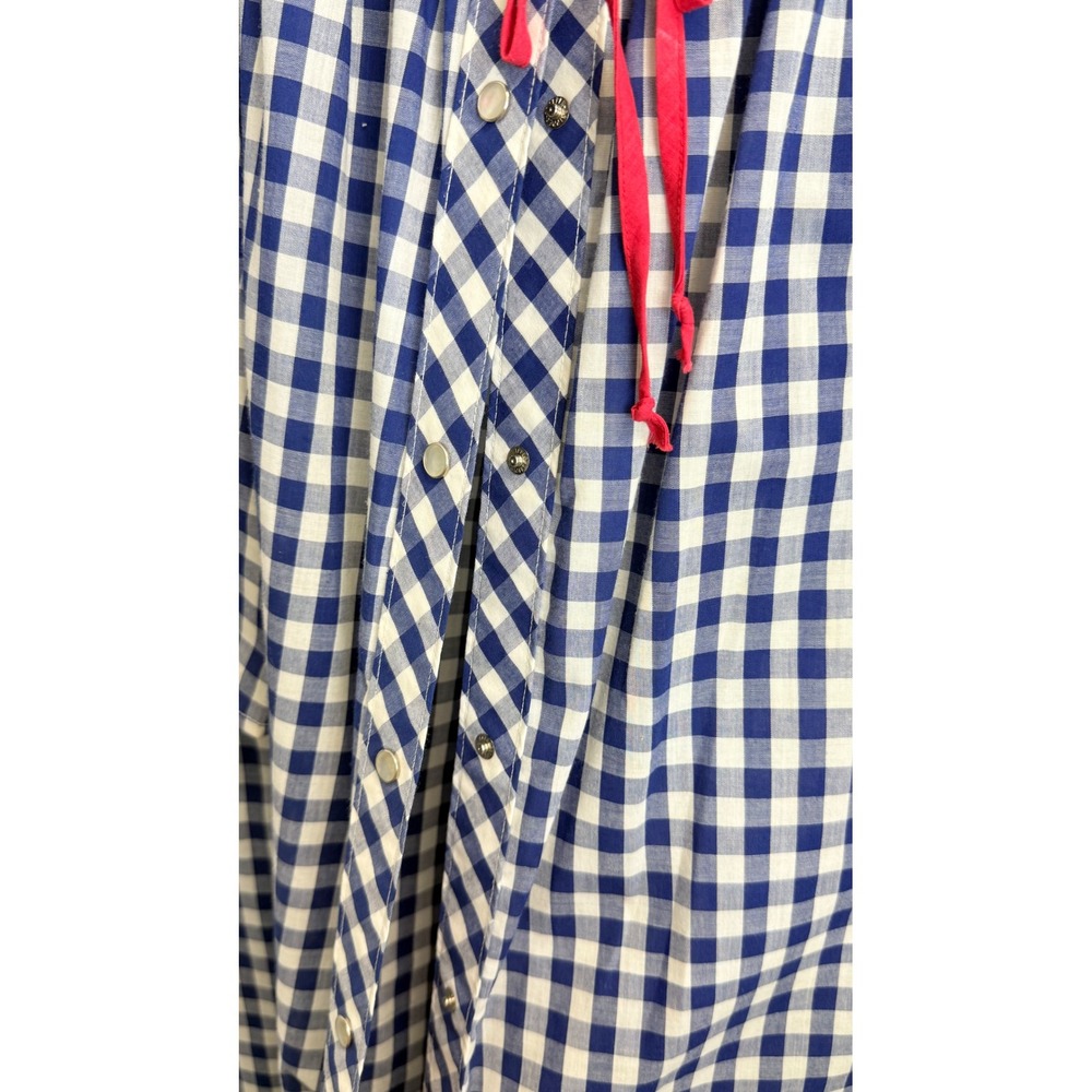 Vintage At Home Wear M/L Gingham House Dress Blue White Red Button Front Robe - Picture 7 of 9